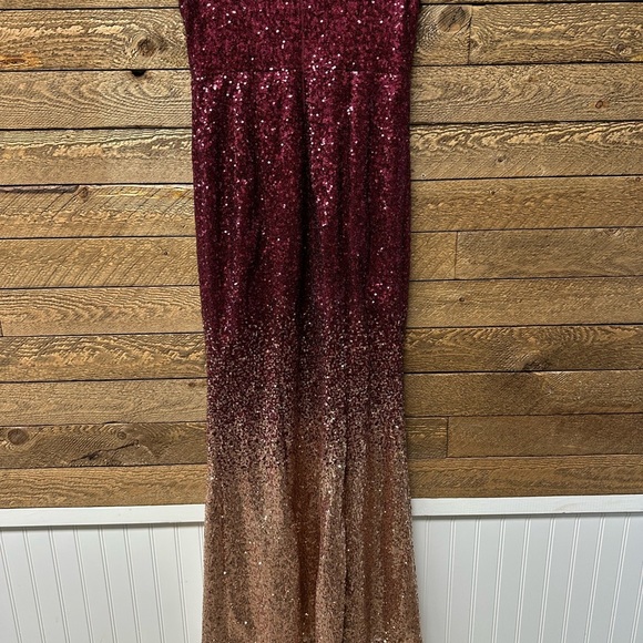 Elegant Burgundy & Rosegold Sequin Gown Size Small - Picture 7 of 9
